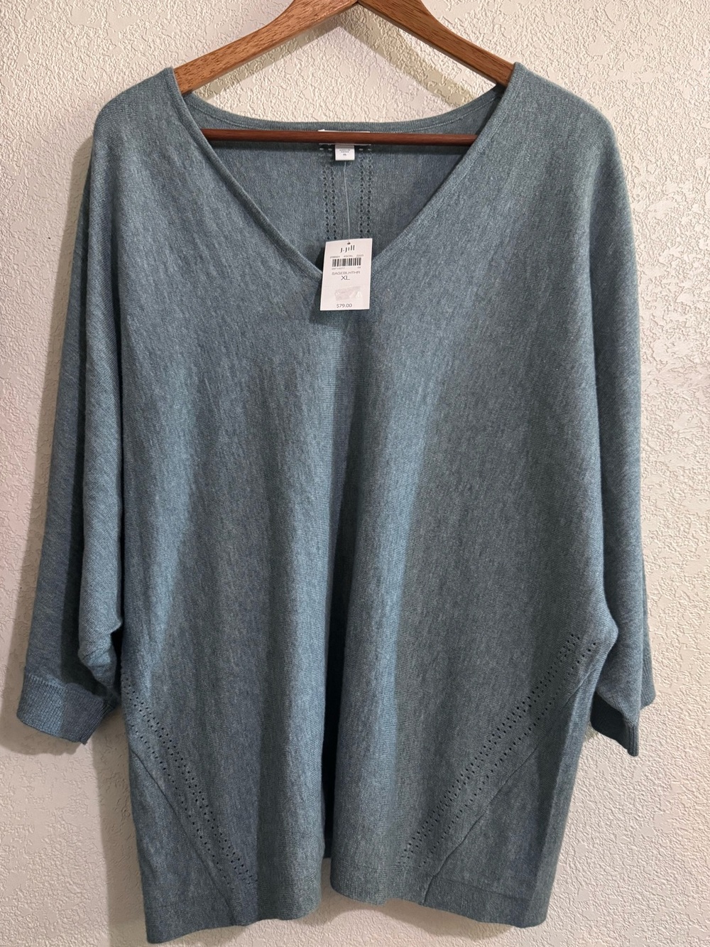 JJILL light blue denim/sage color 56% cotton light weight boxy,dolman,travel ❤️ - Picture 2 of 6